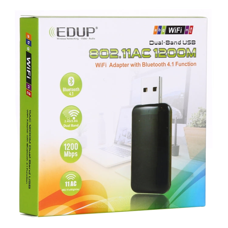 EDUP EP-AC1681 2 in 1 AC1200Mbps 2.4GHz & 5.8GHz Dual Band USB WiFi Adapter External Network Card with Bluetooth 4.1 Function, EP-AC1681 EDUP EP-AC1681 2 in 1 AC1200Mbps 2.4GHz & 5.8GHz Dual Band USB WiFi Adapter External Network Card with Bluetooth 4.1 Function, EP-AC1681
